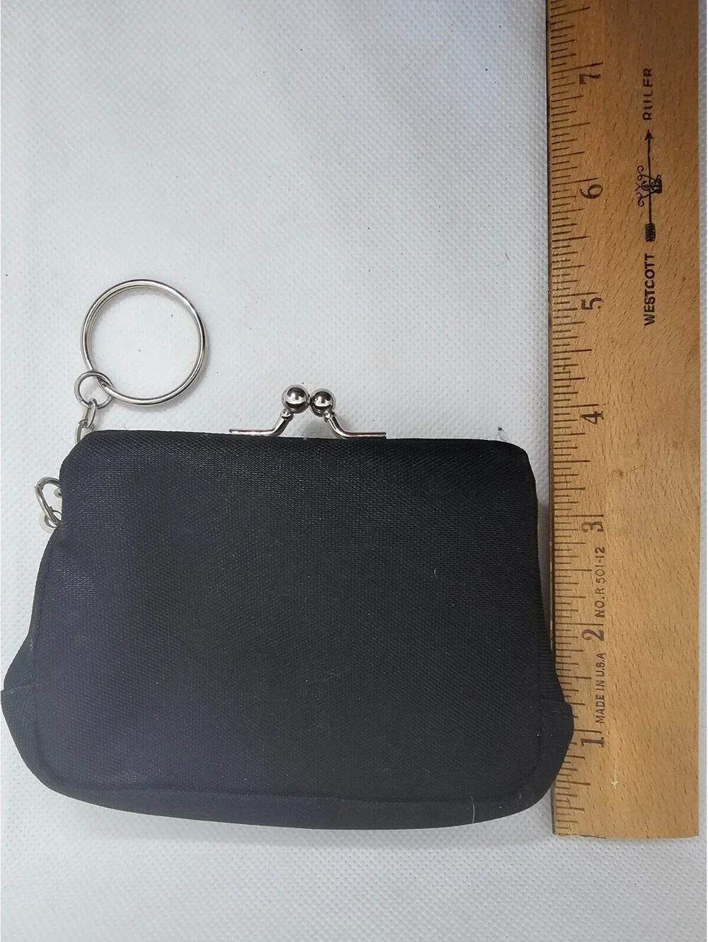 Black Kiss Lock Coin Purse Keychain Small Fabric Change Wallet Retro Style